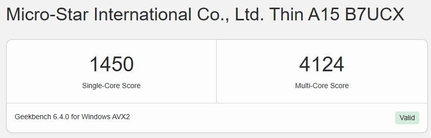 MSI Thin A15 B7UCX Benchmarks