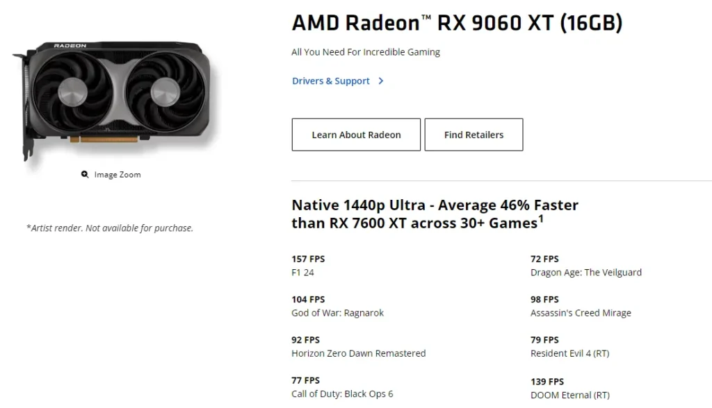 AMD Launches Radeon RX 9060 XT LP With 16GB, 140W Power 1 AMD Radeon RX 9060 XT 16GB performance benchmarks showing 1440p gaming results