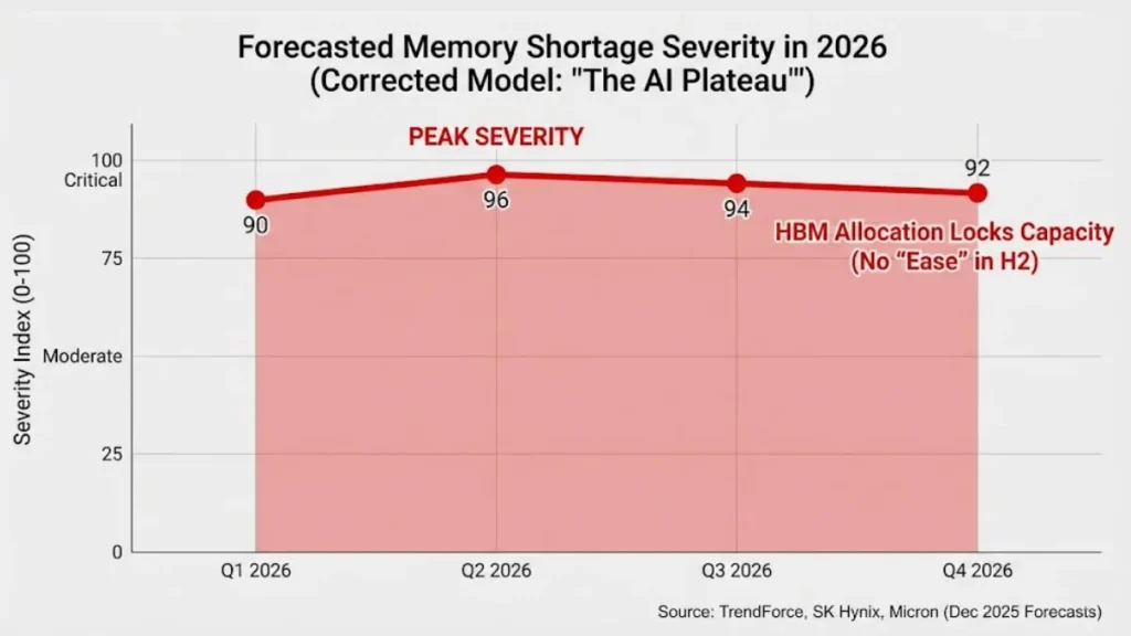 Forecasted GPU memory shortage severity in 2026 impacting NVIDIA RTX 50 supply