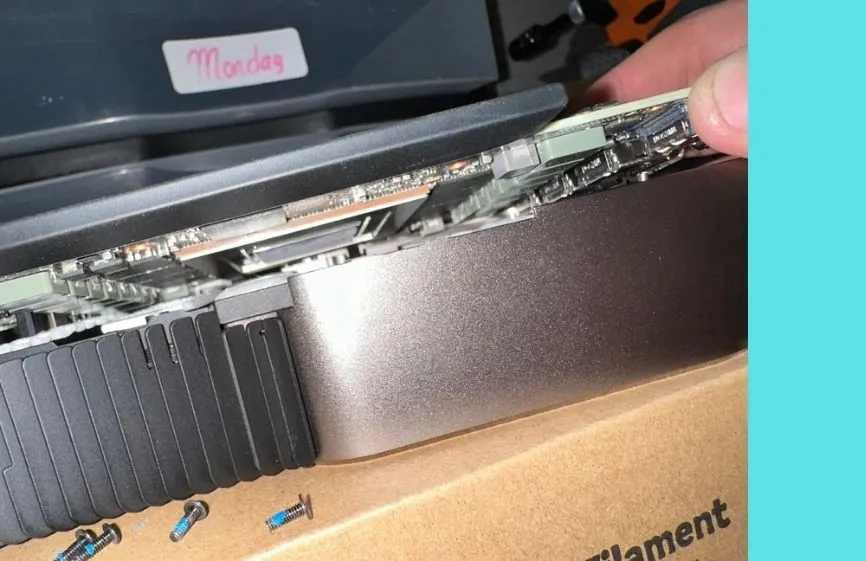 Disassembled cooler and PCB of RTX 3080 Ti 20GB engineering sample graphics card