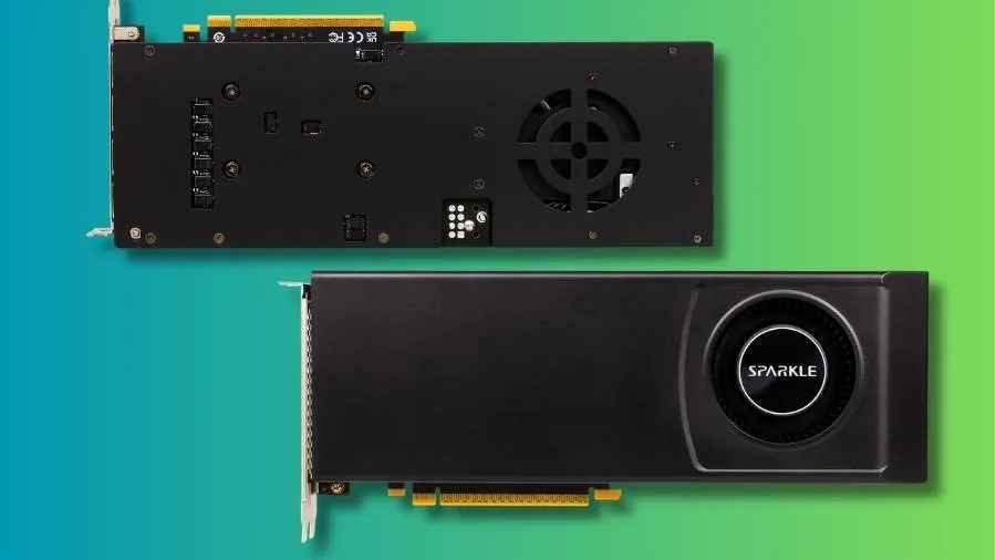 Front and rear design of Sparkle Intel Arc Pro B60 workstation GPU