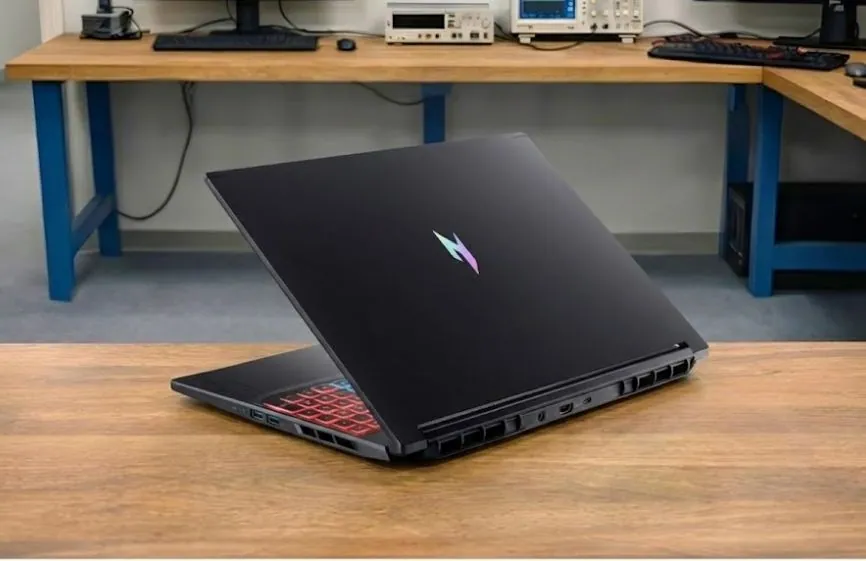 7 Best Laptops for Blender in 2026 21 Rear angled view of Acer Nitro V 16S AI gaming laptop on PCVenus desk