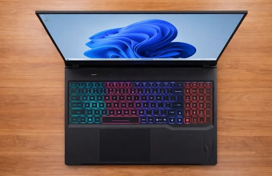 7 Best Laptops for Blender in 2026 20 Top view of Acer Nitro V 16S AI gaming laptop with RGB keyboard and Windows 11