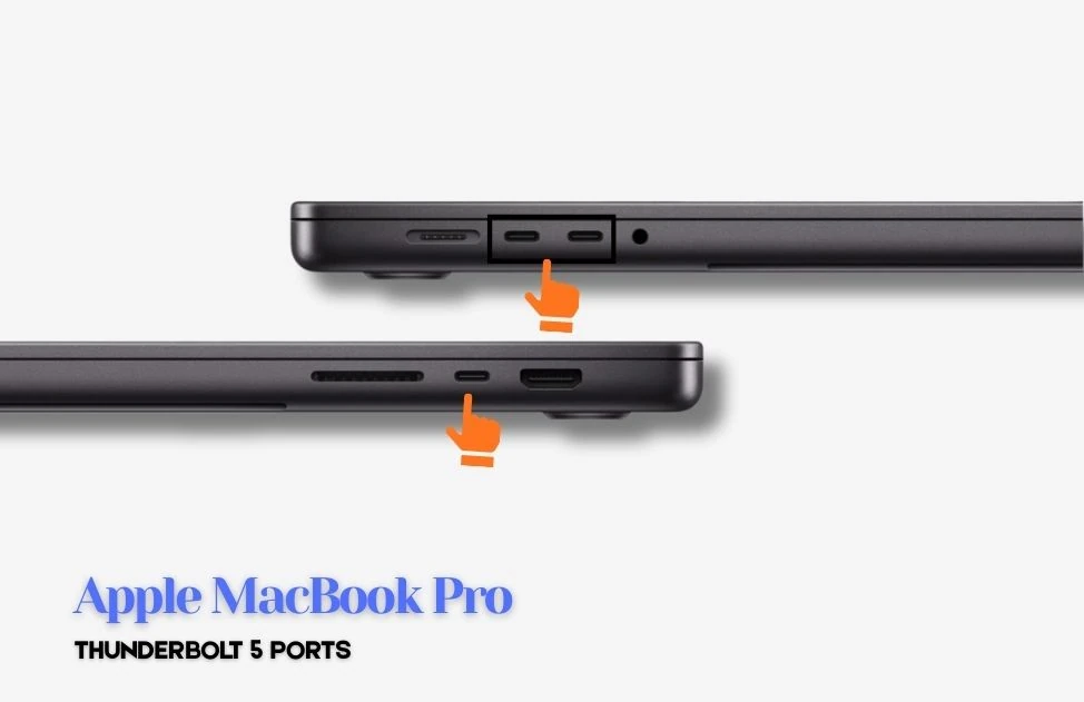 6 Best Thunderbolt 5 Laptops in 2026 (Tested & Compared) 8 Side view of Apple MacBook Pro showing Thunderbolt 5 USB-C ports highlighted for connectivity