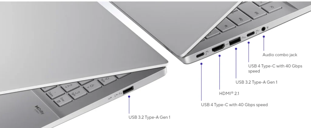 Side view showing USB4 Type-C, USB-A, HDMI 2.1, and audio jack ports on ASUS Zenbook S14 and S16 laptops