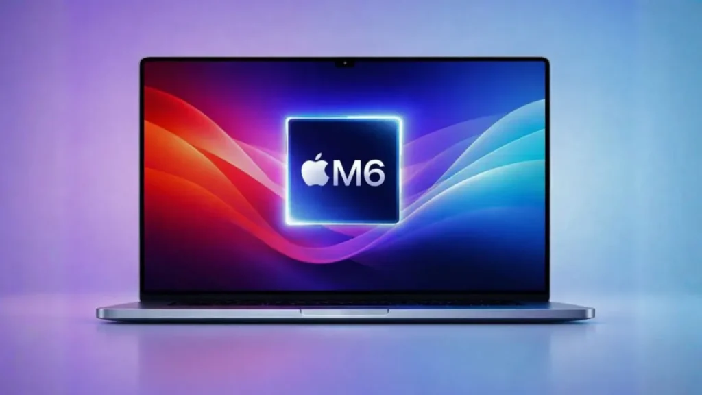 Apple MacBook Pro M6 front view showing display and M6 processor branding