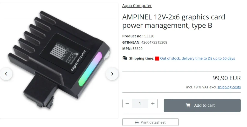 Aqua Computer AMPINEL 12V-2x6 graphics card power management type B retail product image
