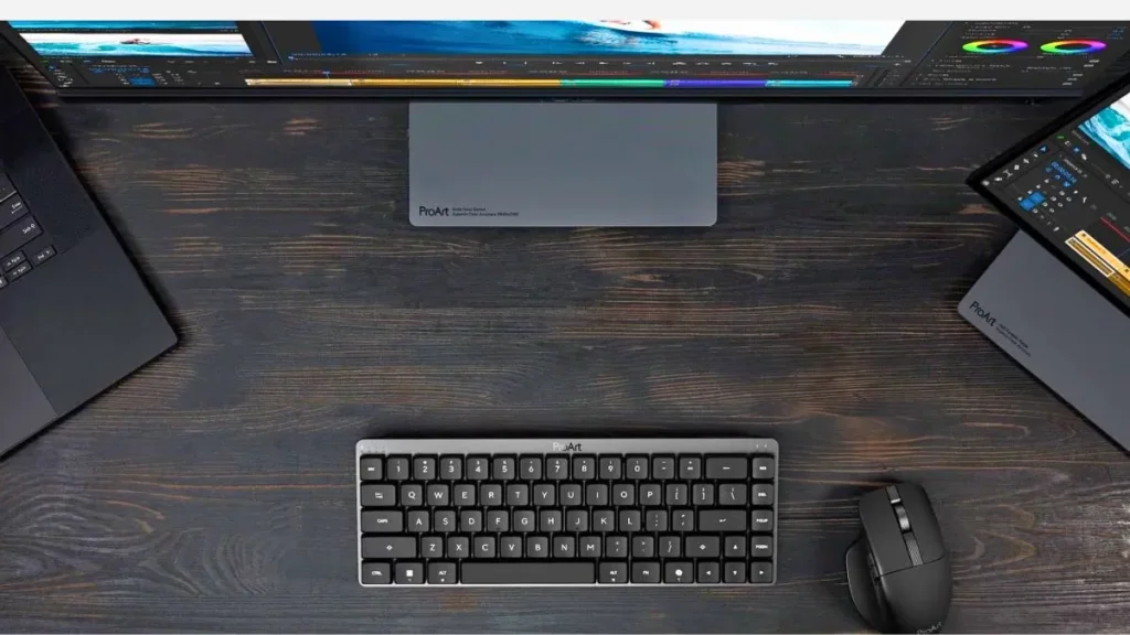 ASUS ProArt KD300 65% Keyboard Launches With 16-Month Battery 2 ASUS ProArt KD300 keyboard in a professional creator desk setup