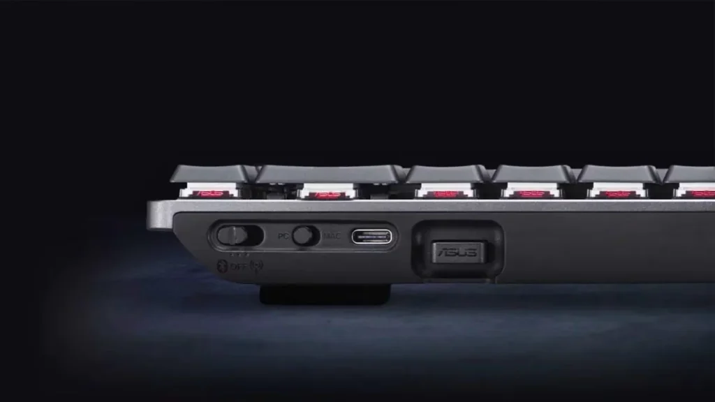 ASUS ProArt KD300 65% Keyboard Launches With 16-Month Battery 1 ASUS ProArt KD300 side view showing PC Mac switch and USB-C port