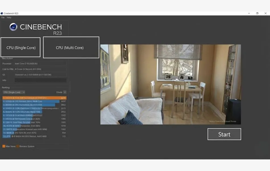 What Is Cinebench R23? CPU Performance Explained Simply 4 Cinebench R23 interface showing single-core and multi-core benchmark options