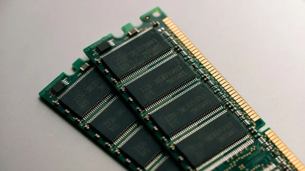 Close-up of DRAM memory module highlighting supply shortage impact