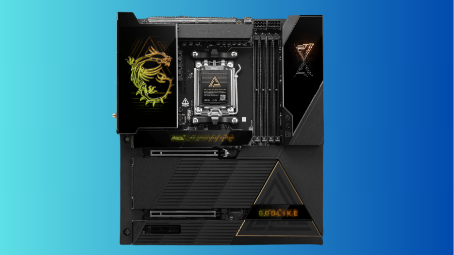 Front view of MSI MEG X870E GODLIKE MAX motherboard