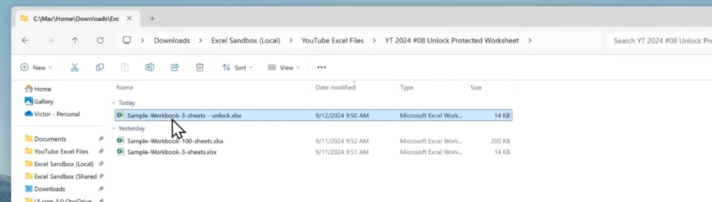 Opening the unlocked Excel worksheet file after removing password protection.