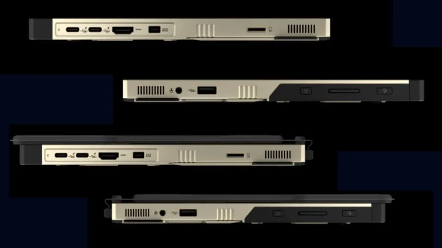 Side profile of the ROG Flow Z13-KJP showing USB-C, HDMI, and additional I/O ports