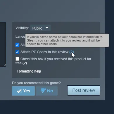 Steam system information window showing storage details and SSD configuration