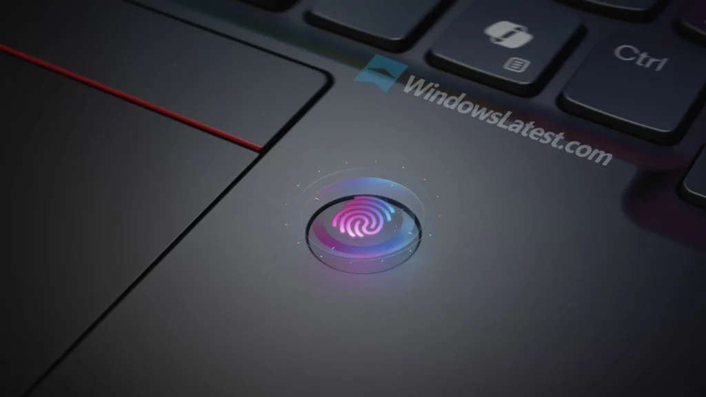 Close-up of the fingerprint reader integrated into the ThinkPad X13 Detachable chassis near the keyboard area