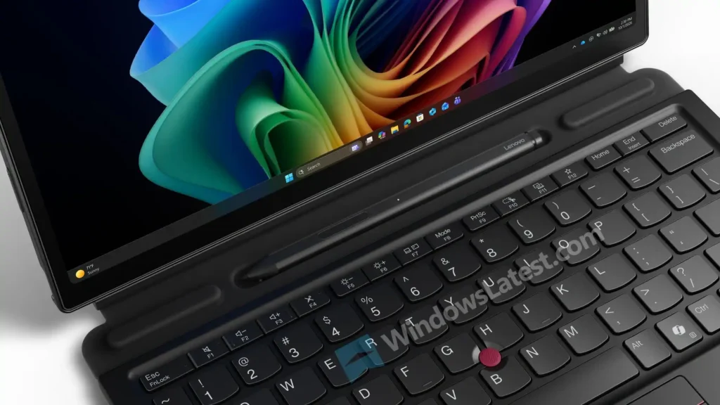 Close-up of the ThinkPad X13 Detachable keyboard featuring the red TrackPoint and function row keys
