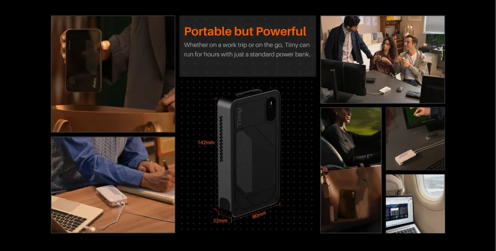 Tiiny AI Pocket Lab Mini PC Brings 160 TOPS for $1,399 2 Tiiny AI Pocket Lab compact mini PC shown in hand and used on the go with power bank