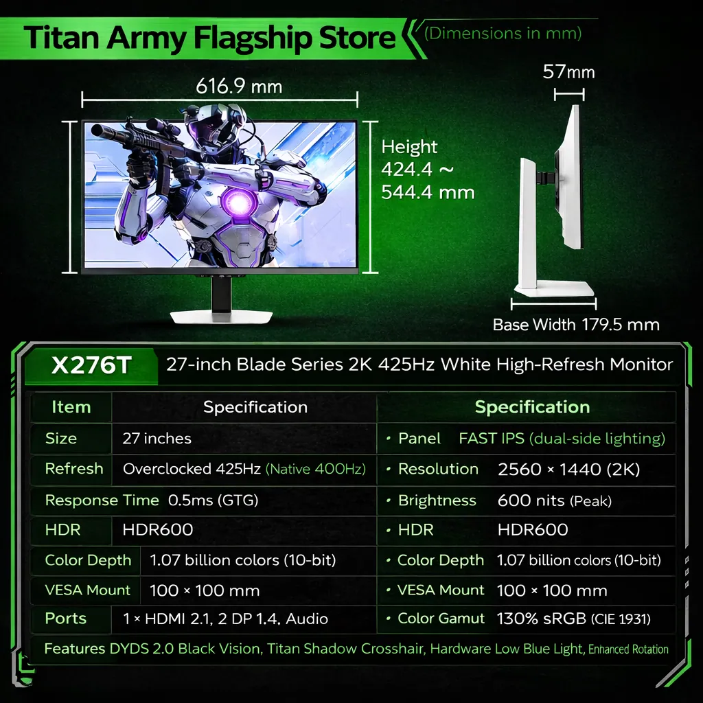 Titan Legion Cangdao X276T 27-Inch 1440p 425Hz Monitor Launches at $361 2 Titan Legion X276T HDR600 specs