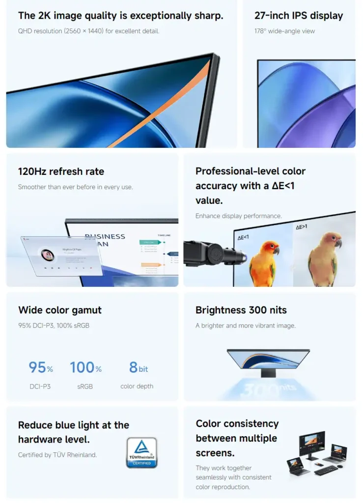 Xiaomi 2K Monitor A27Qi 2K resolution and 120Hz refresh rate features