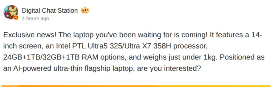 Xiaomi 14-Inch Core Ultra Laptop Leak Reveals Ultra 5 325 and Ultra 7 1 Xiaomi AI laptop leak showing Intel Ultra 5 325 and Ultra X7 358H specs