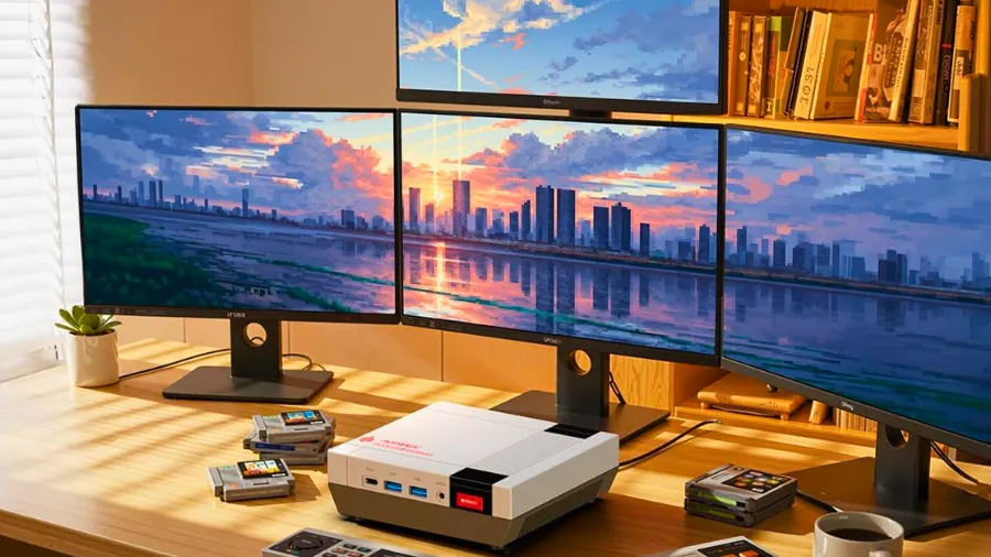 ACEMAGIC Retro X5 Mini PC With Ryzen AI 9 HX 370 Now Available Globally 1 AceMagic Retro X5 mini PC running multiple monitors