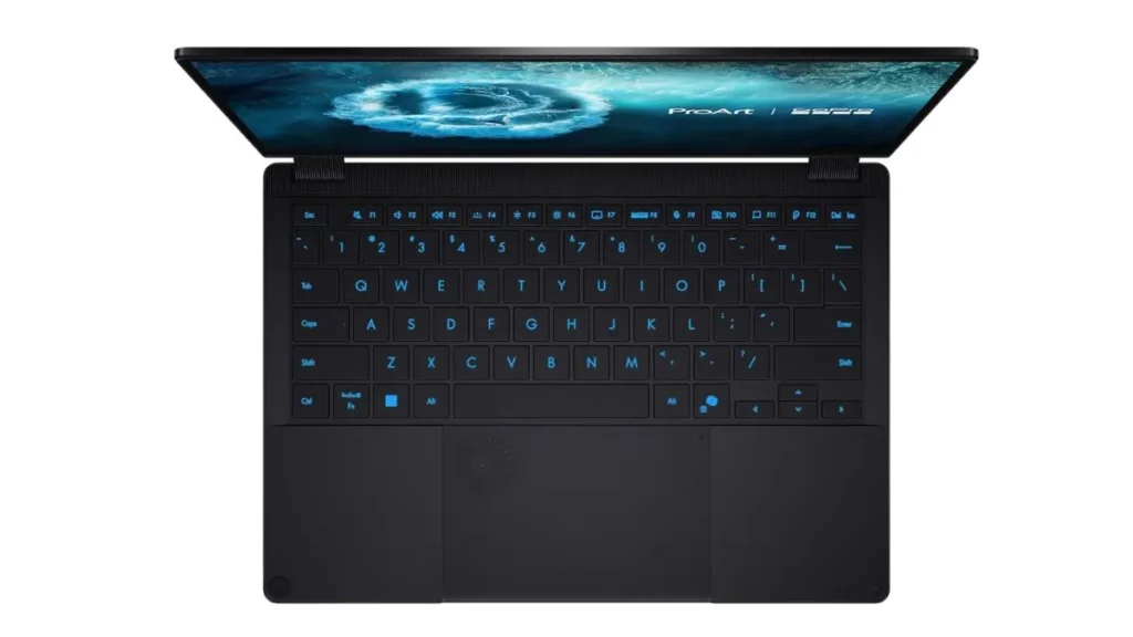 Top view of Asus ProArt PX13 showing keyboard layout and large touchpad design