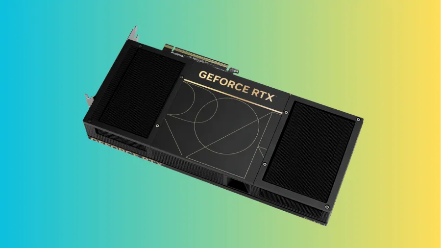 Top view of ASUS ProArt RTX 5090 OC GPU showing GeForce RTX branding