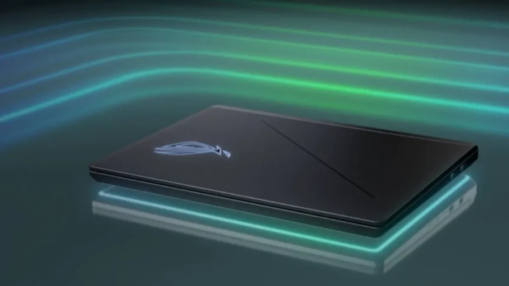 ASUS ROG Strix G18 2026 laptop closed with glowing RGB lighting strip and ROG logo