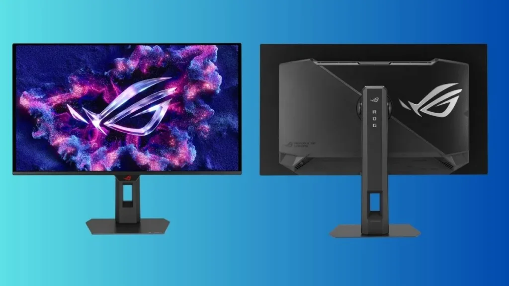 ASUS ROG Strix OLED XG27ACDMS 27-inch QD-OLED gaming monitor front and rear view