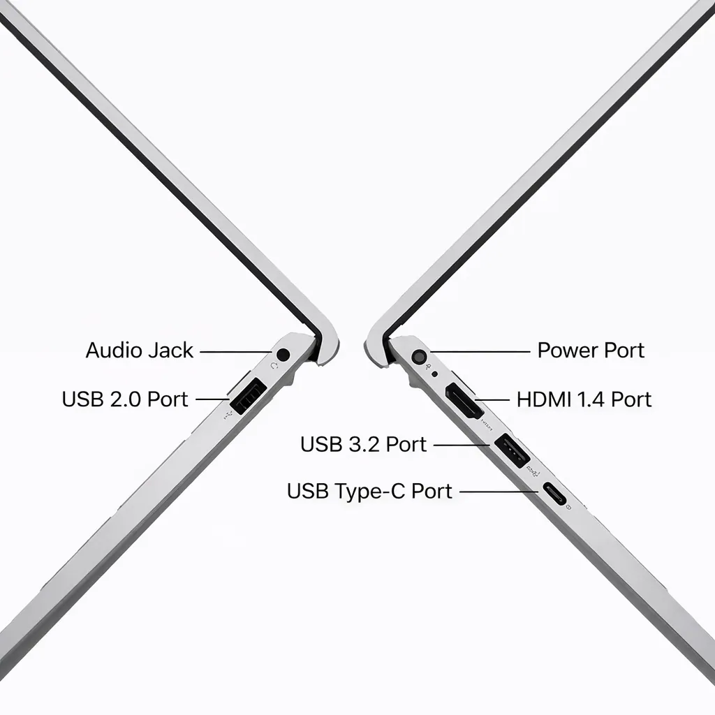 Dell Inspiron 15 2026 side view showing USB Type C, HDMI, USB ports and audio jack