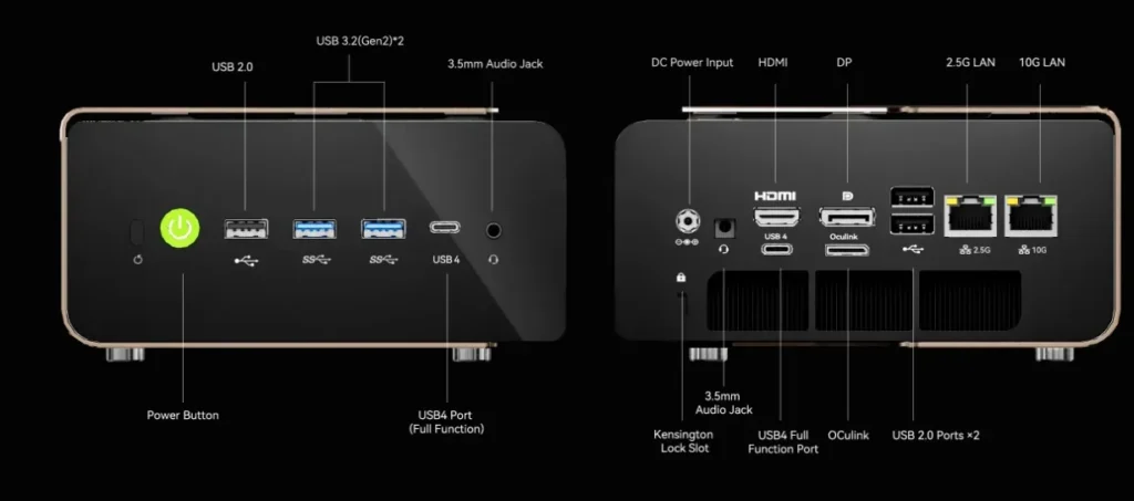 GMKtec EVO-T2 Mini PC Launches With Core Ultra X7 358H and Intel Arc B390 iGPU 1 GMKtec EVO T2 mini PC showing front and rear ports including USB, HDMI, DisplayPort, and LAN