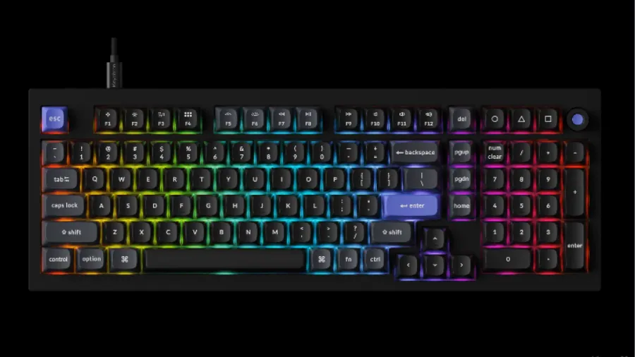 Top view of Keychron Q5 HE 8K keyboard with RGB backlighting