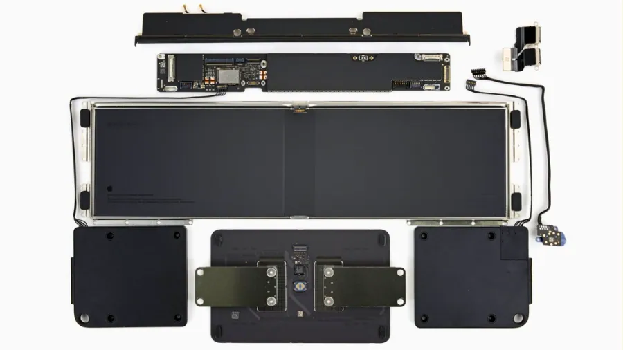 MacBook Neo battery and logic board inside chassis