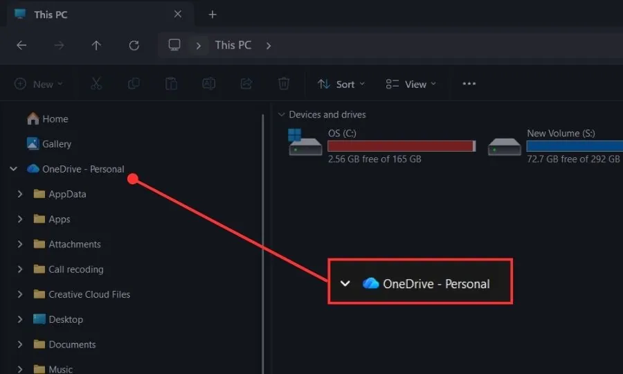 OneDrive personal folder visible in Windows File Explorer sidebar