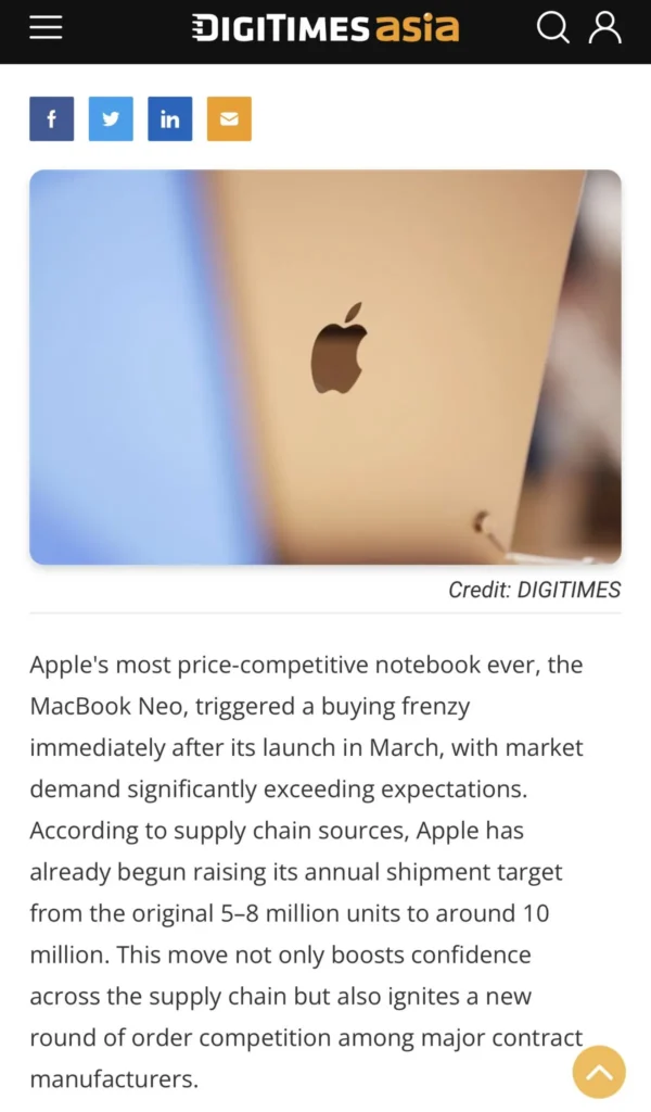 Apple MacBook Neo rear lid close-up showing Apple logo branding