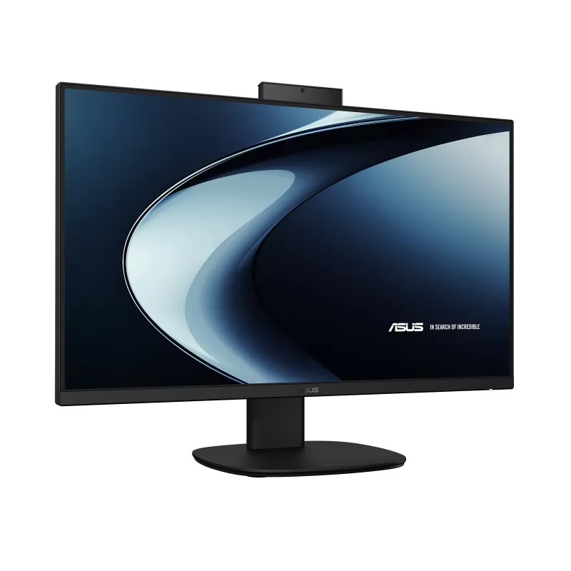 ASUS V400 and V600 all-in-one PC front angled view in black with display active