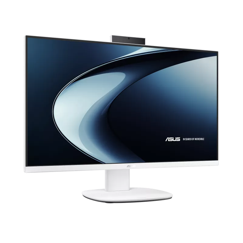 ASUS V400 and V600 all-in-one PC front angled view in white with display on