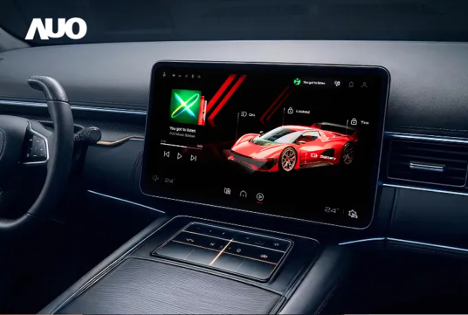 AUO advanced automotive display inside car dashboard with interactive infotainment system