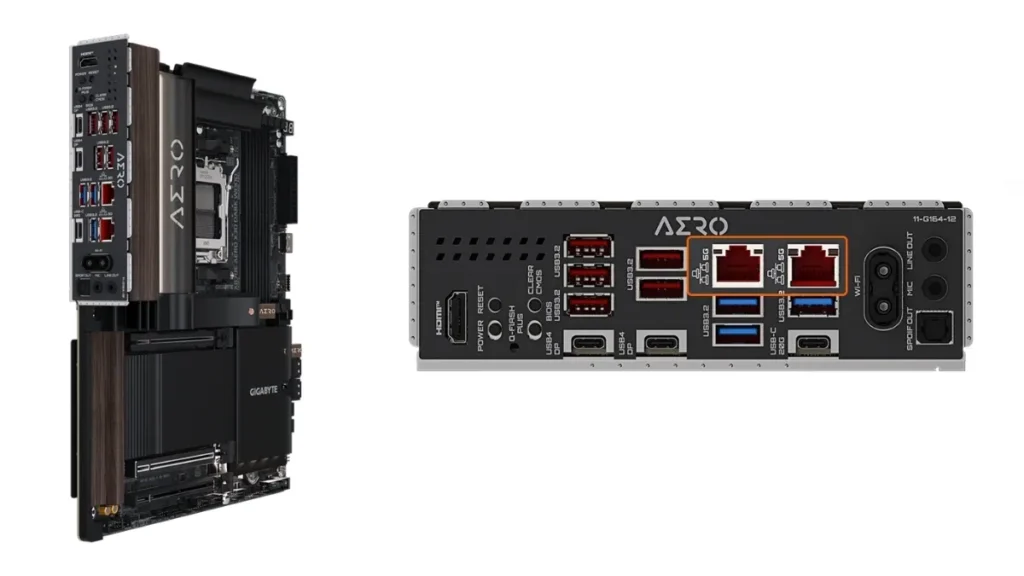 Gigabyte X870E AERO X3D rear IO panel with USB4 ports WiFi 7 and dual 5GbE LAN