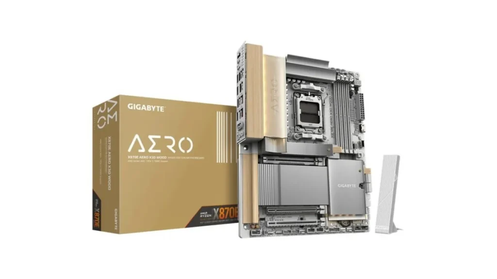 Gigabyte X870E AERO X3D motherboard light wood edition design