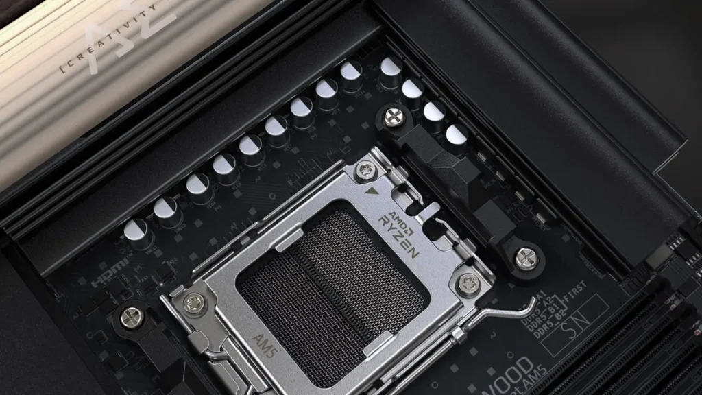 Gigabyte X870E motherboard AM5 socket and power delivery area close-up