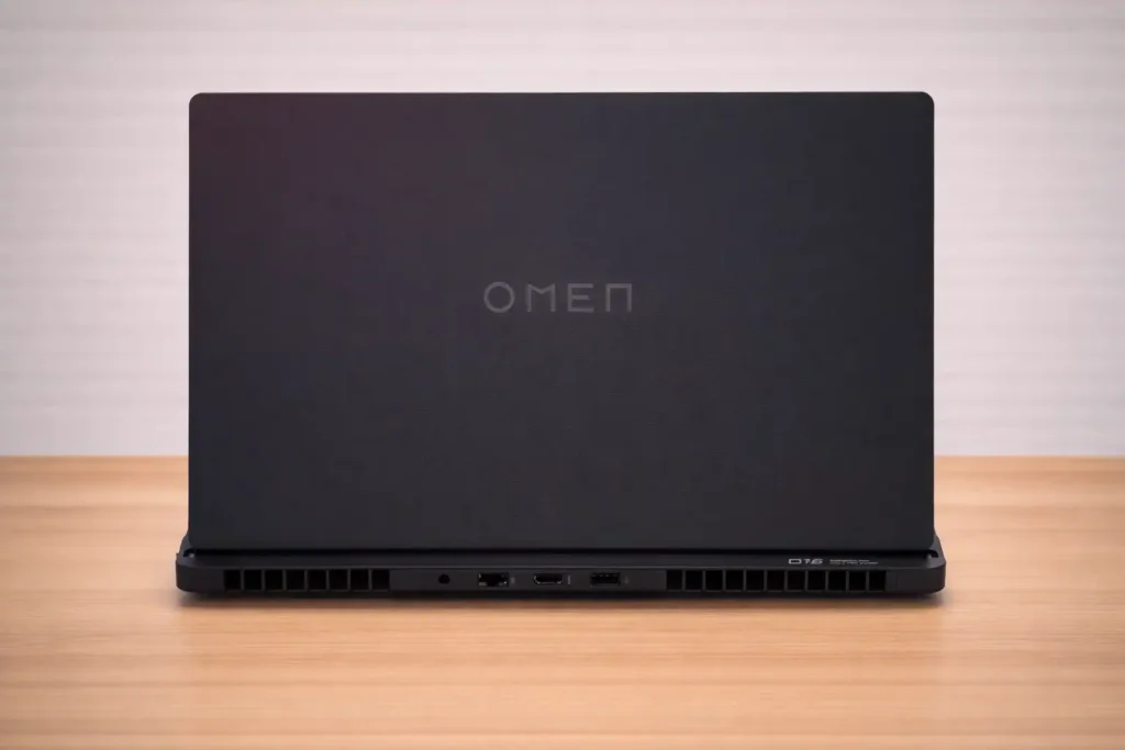 HP Omen Max 16 laptop rear view showing ventilation system and port layout