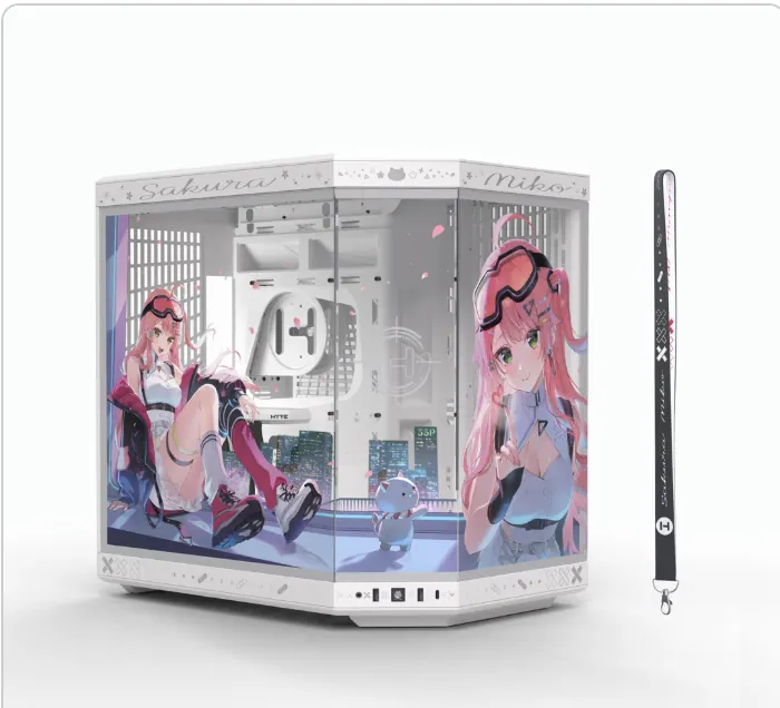 HYTE Launches Sakura Miko hololive Y70 Case With Matching Accessories 1 HYTE Sakura Miko hololive Y70 PC case showing anime-themed front and side panel artwork