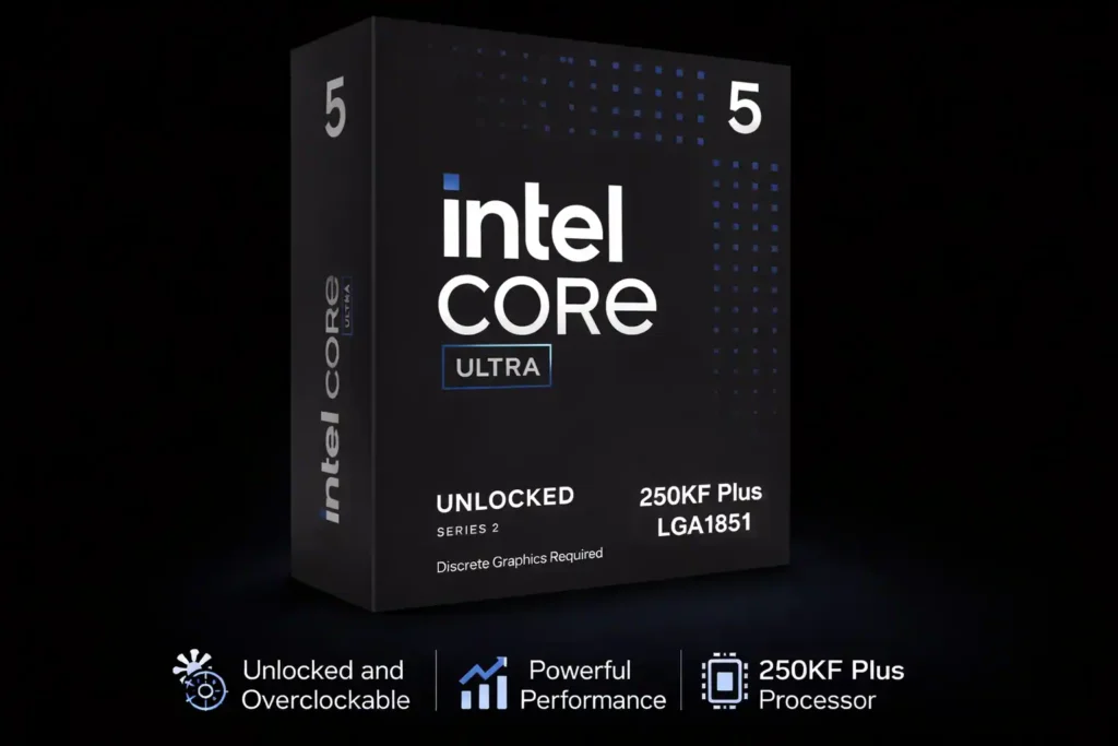 Intel Core Ultra 5 250KF Plus, First Arrow Lake Refresh CPU Under $200 1 Intel Core Ultra 5 250KF Plus processor retail box showing branding and unlocked series details