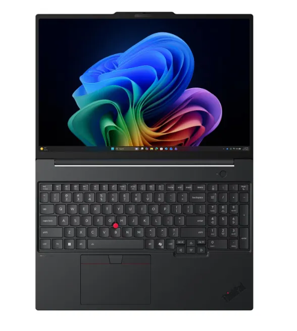 Lenovo ThinkPad T16 Gen 5 open view with full size keyboard, TrackPoint, large touchpad, and 16 inch display