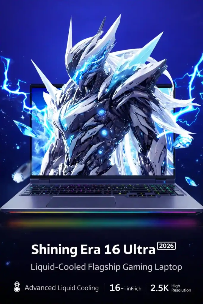 Mechrevo Elite 16 Ultra gaming laptop with futuristic character graphic and RGB lighting