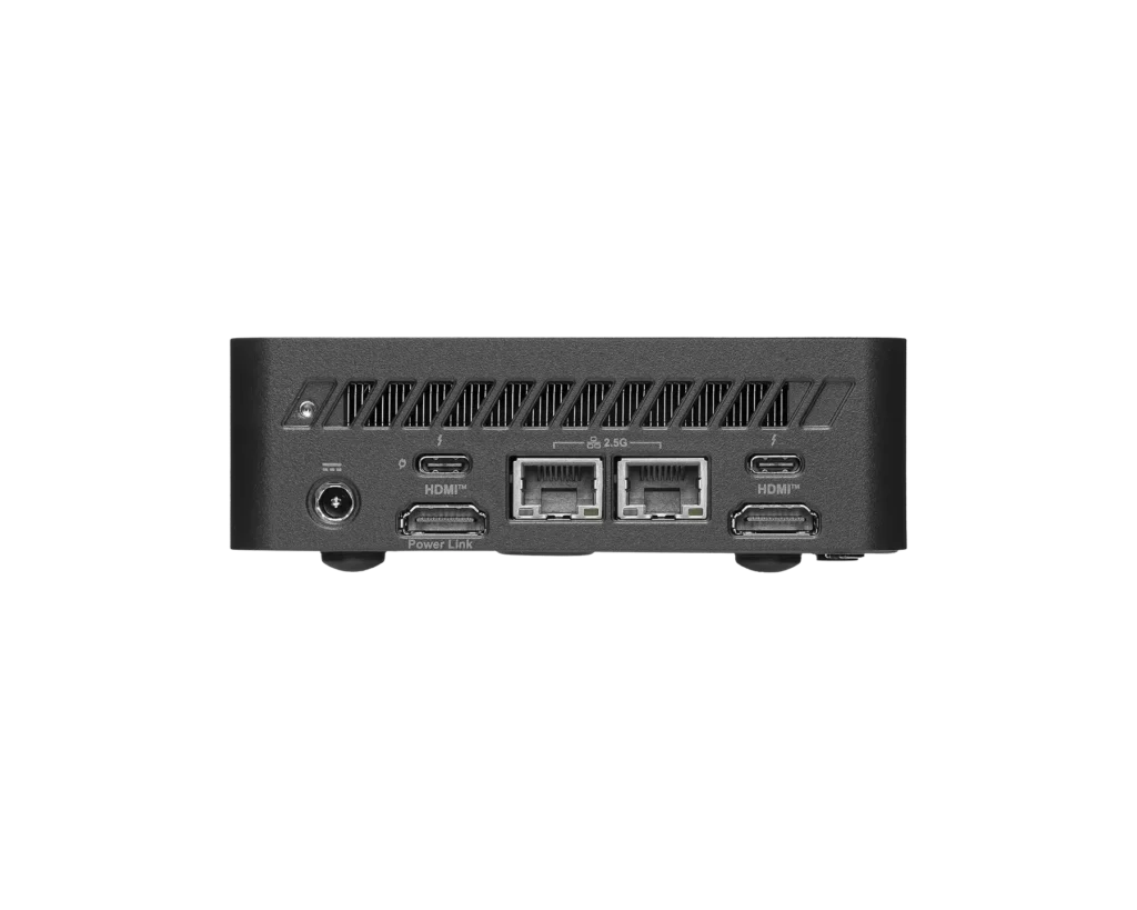 MSI Cubi NUC AI+ 3MG Mini PC Brings 100 TOPS, Core Ultra 9, Dual 2.5GbE 1 MSI Cubi NUC AI+ 3MG mini PC showing front and rear connectivity ports including USB HDMI and Ethernet