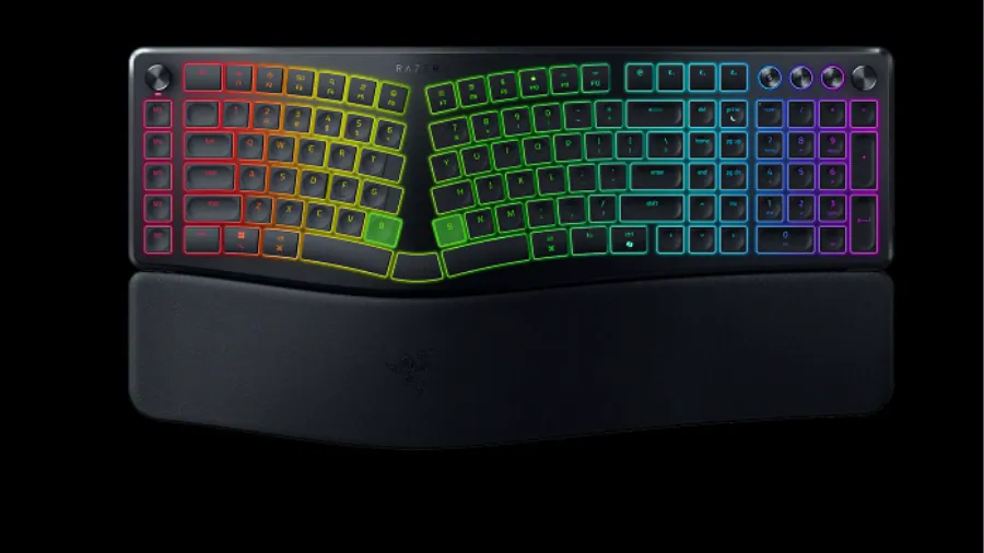 Razer Pro Type Ergo keyboard full layout with RGB lighting