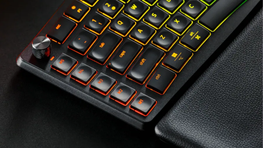 Razer Pro Type Ergo keyboard RGB backlit keys close-up view
